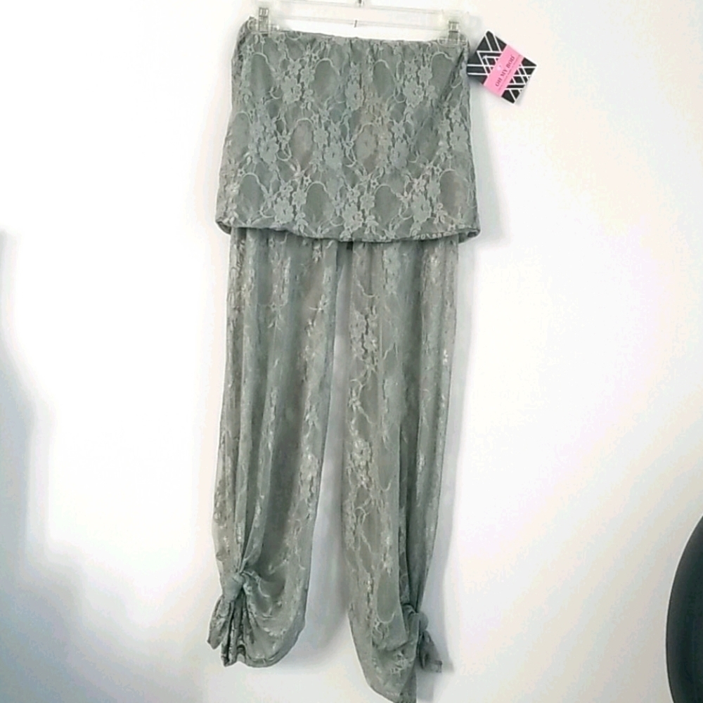 Grey lace bohemian pants